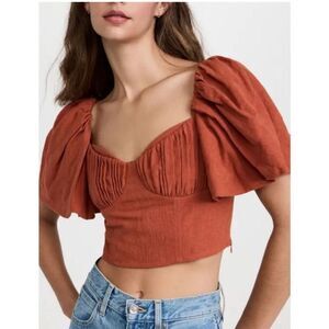 Jonathan Simkhai Quince Jacquard Puff Sleeve Crop Top